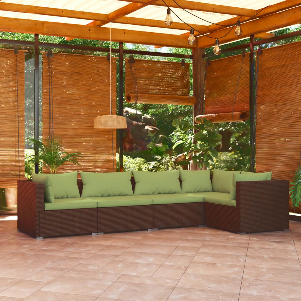 Set Mobilier De Grădină Cu Perne, 5 Piese, Maro, Poliratan