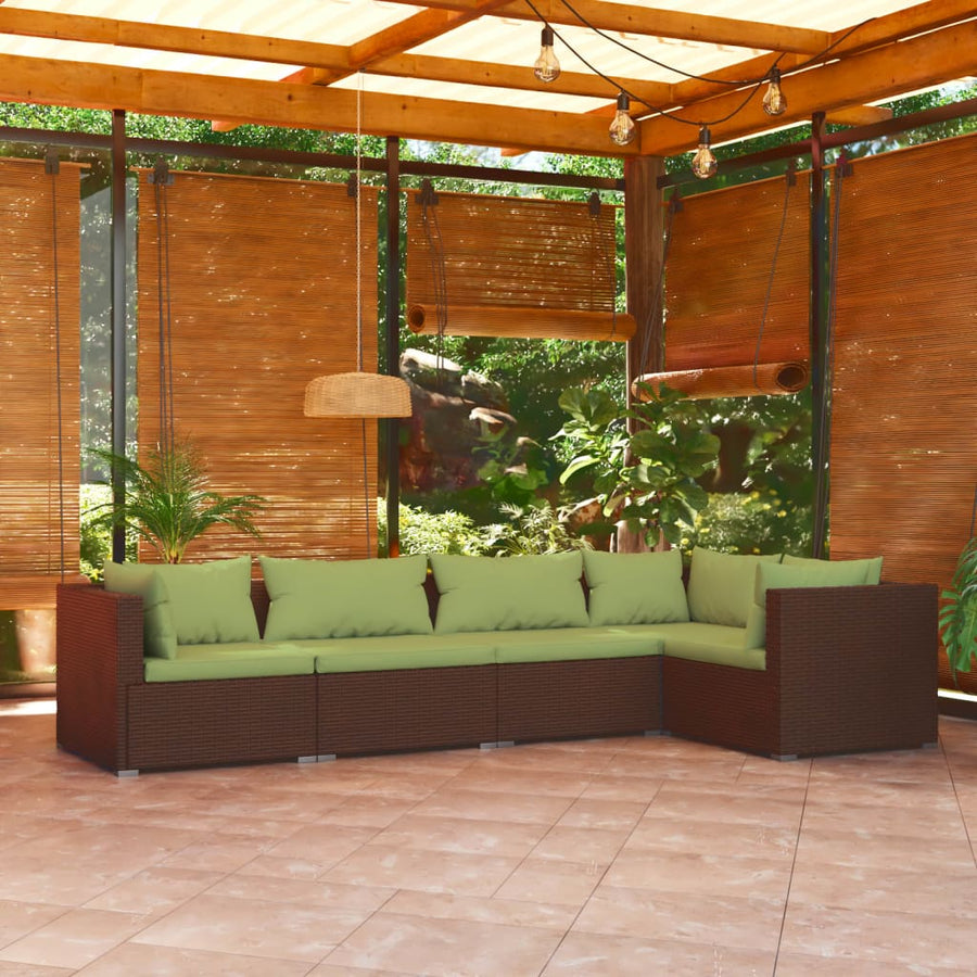 Set Mobilier De Grădină Cu Perne, 5 Piese, Maro, Poliratan