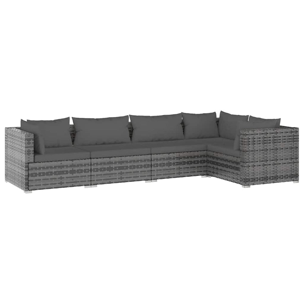 Set Mobilier De Grădină Cu Perne, 5 Piese, Gri, Poliratan