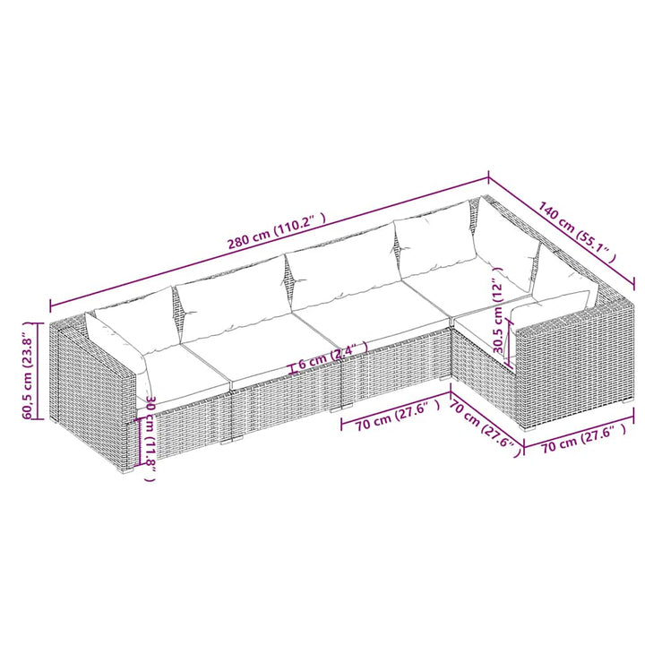 Set Mobilier De Grădină Cu Perne, 5 Piese, Gri, Poliratan