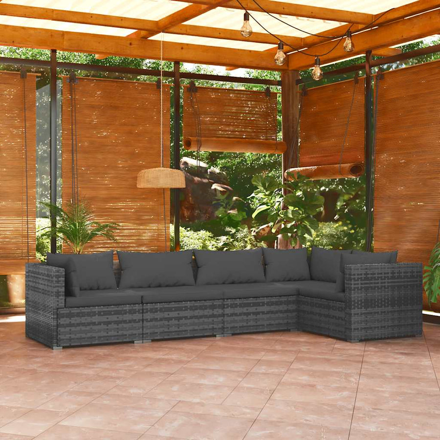 Set Mobilier De Grădină Cu Perne, 5 Piese, Gri, Poliratan