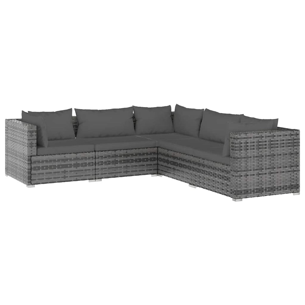 Set Mobilier De Grădină Cu Perne, 5 Piese, Gri, Poliratan