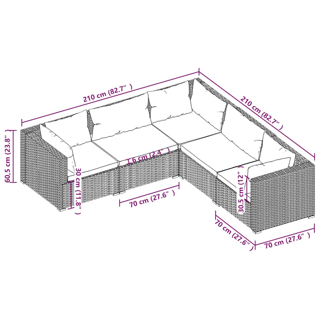 Set Mobilier De Grădină Cu Perne, 5 Piese, Gri, Poliratan