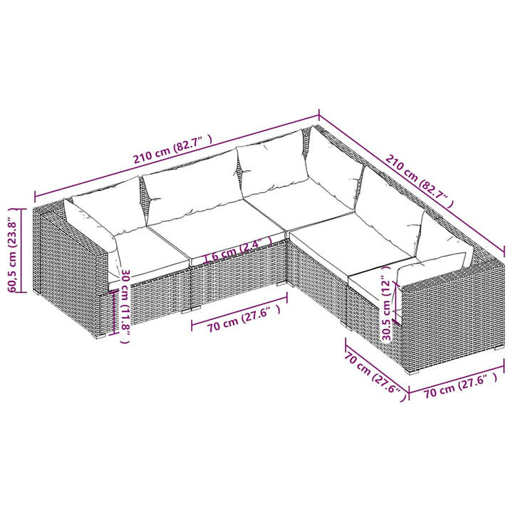 Set Mobilier De Grădină Cu Perne, 5 Piese, Gri, Poliratan