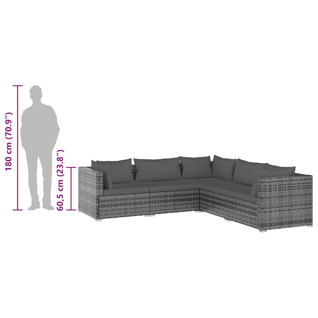 Set Mobilier De Grădină Cu Perne, 5 Piese, Gri, Poliratan