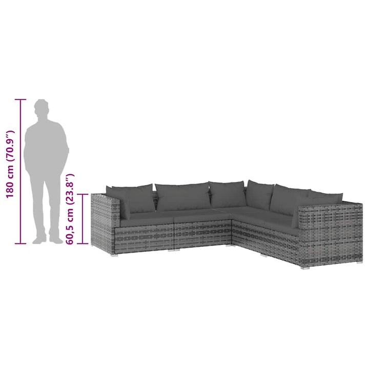 Set Mobilier De Grădină Cu Perne, 5 Piese, Gri, Poliratan
