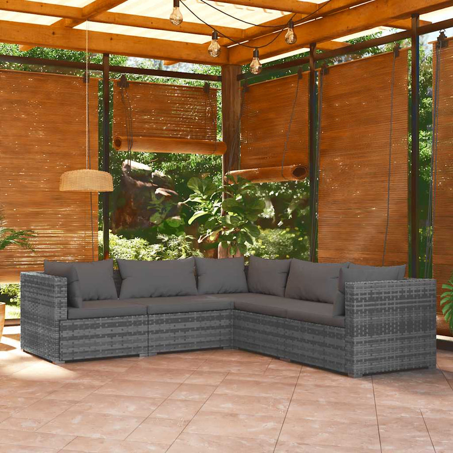 Set Mobilier De Grădină Cu Perne, 5 Piese, Gri, Poliratan