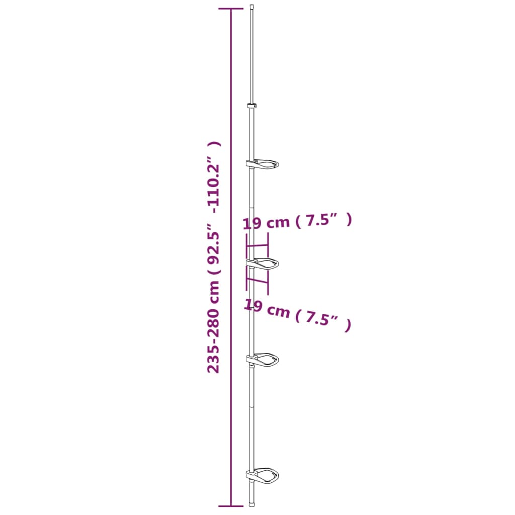 Raft De Colț Pentru Duș Telescopic 4 Niveluri Argintiu Aluminiu