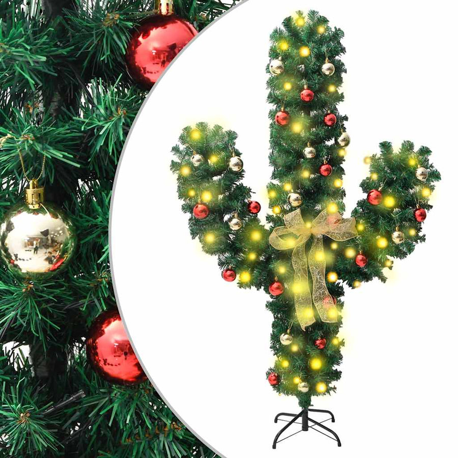 Cactus De Crăciun Cu Suport Și Led, Verde, , Pvc