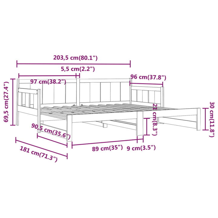 Pat Extensibil De Zi, 2X(90X200) Cm, Lemn Masiv De Pin