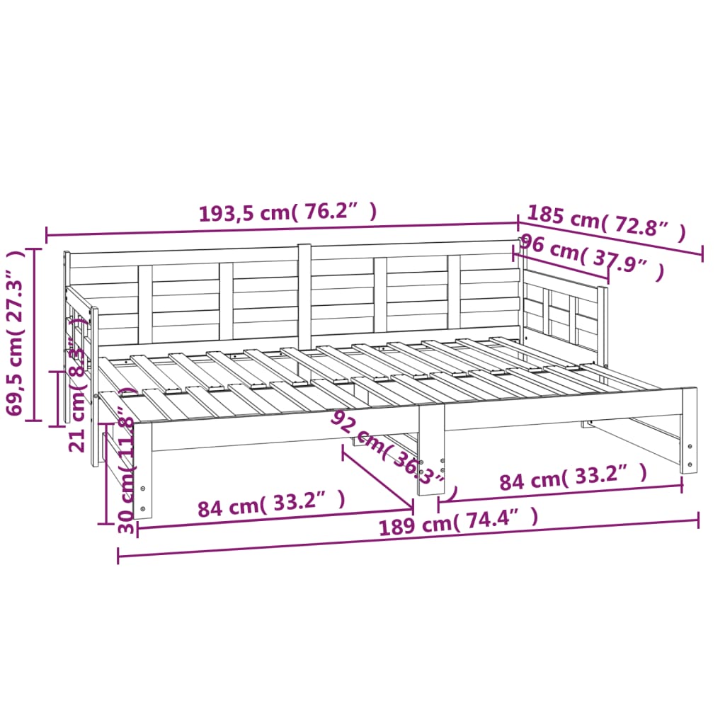 Pat De Zi Extensibil, , 2X(90X190) Cm, Lemn Masiv De Pin