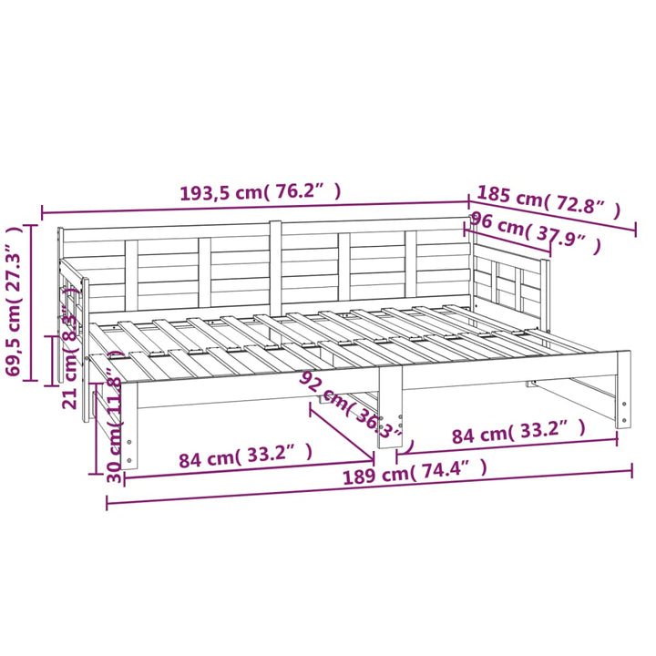 Pat De Zi Extensibil, , 2X(90X190) Cm, Lemn Masiv De Pin