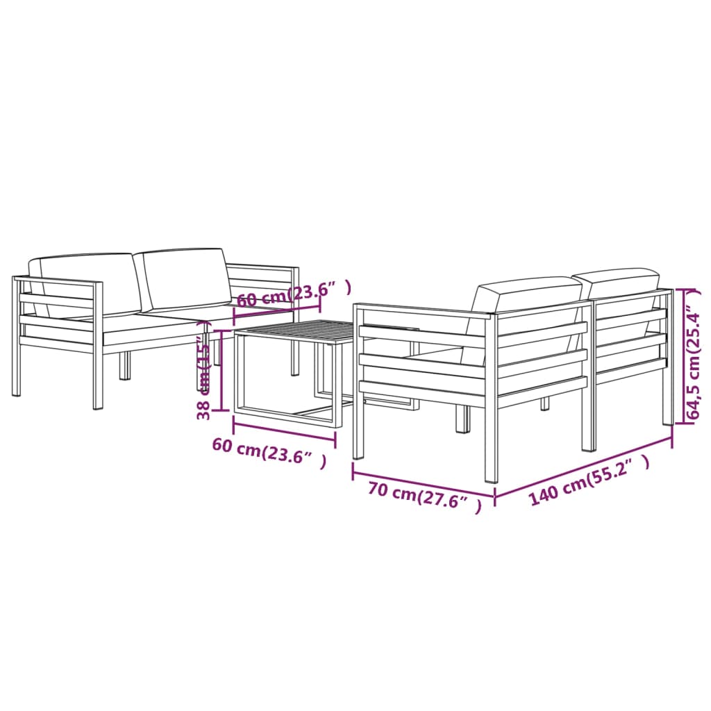 Set Mobilier De Grădină Cu Perne, 5 Piese, Antracit, Aluminiu