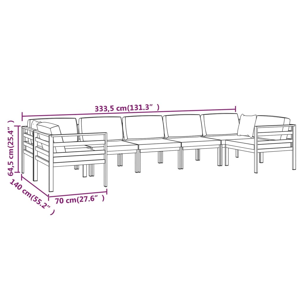 Set Mobilier De Grădină Cu Perne, 7 Piese, Antracit, Aluminiu