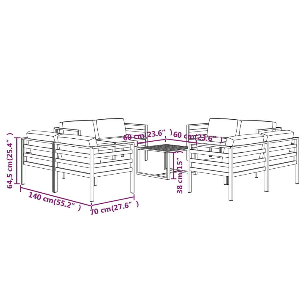 Set Mobilier De Grădină Cu Perne, 9 Piese, Antracit, Aluminiu