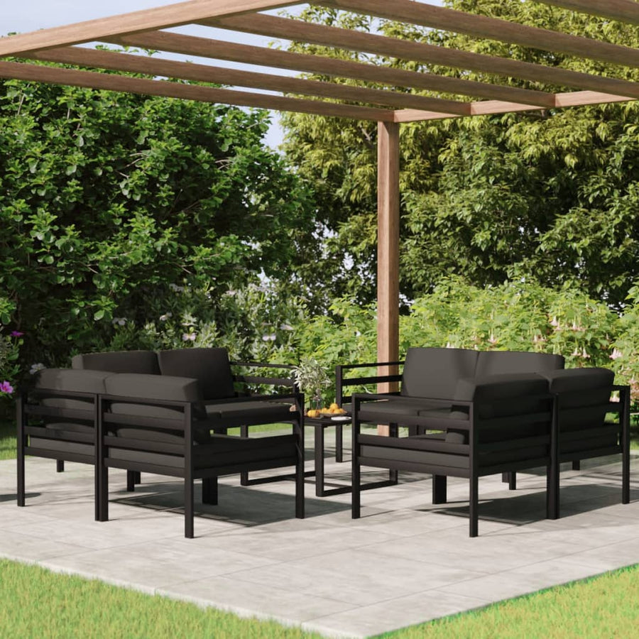 Set Mobilier De Grădină Cu Perne, 9 Piese, Antracit, Aluminiu