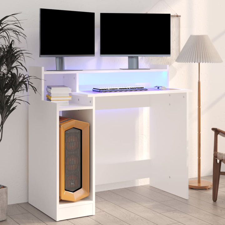 Birou Cu Lumini Led, Stejar Fumuriu, 97X90X45 Cm Lemn Prelucrat