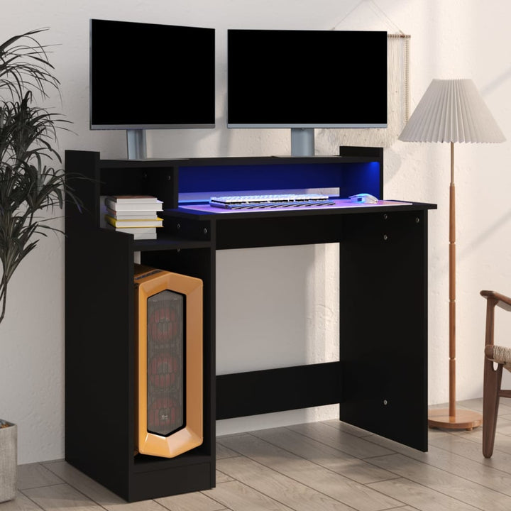 Birou Cu Lumini Led, Stejar Fumuriu, 97X90X45 Cm Lemn Prelucrat