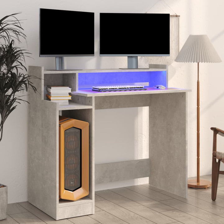 Birou Cu Lumini Led, Stejar Fumuriu, 97X90X45 Cm Lemn Prelucrat