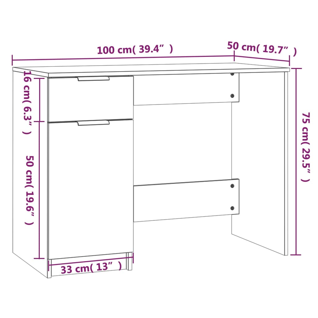 Birou, , 100X50X75 Cm, Lemn Prelucrat