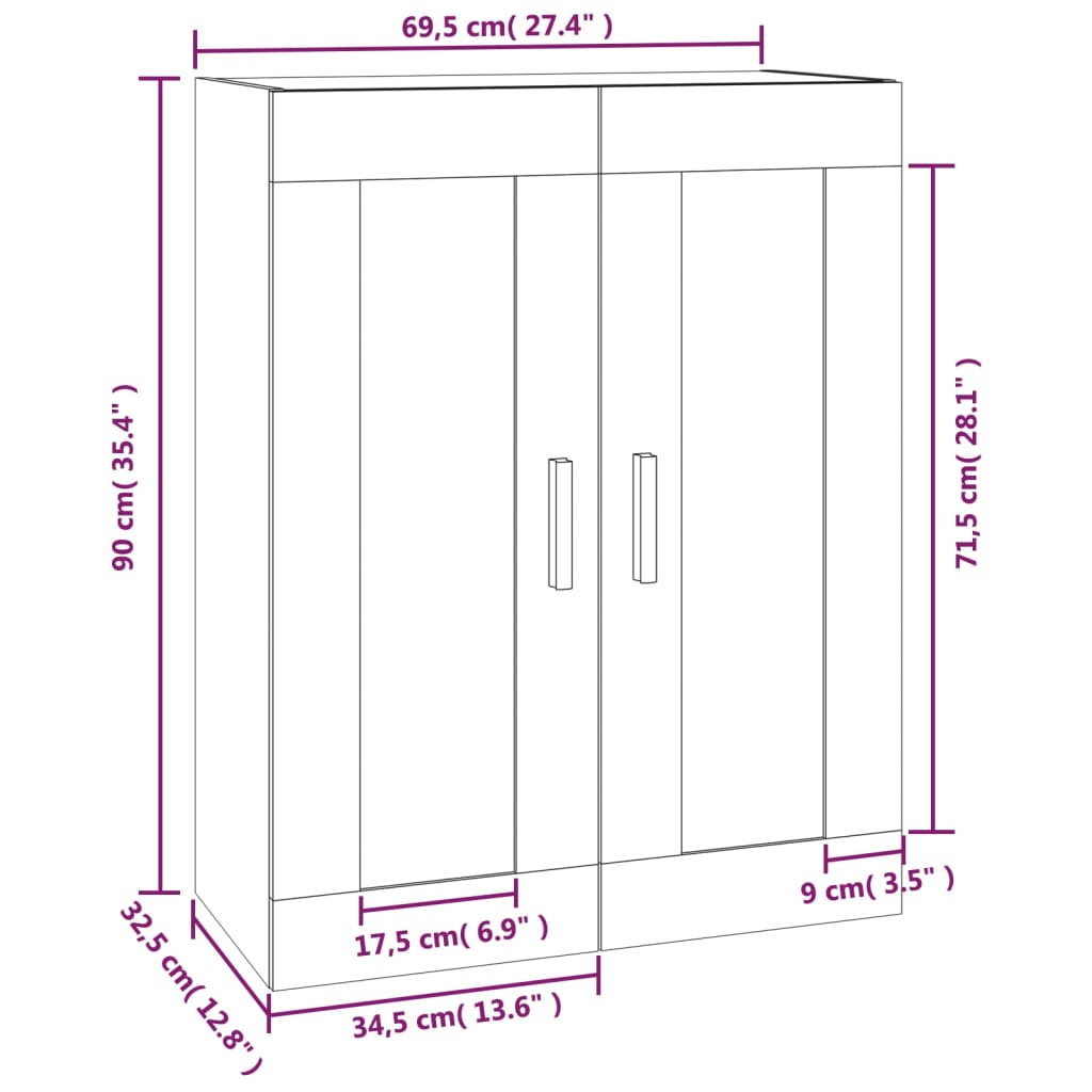 Dulap De Perete Alb Extralucios 69,5X32,5X90 Cm Lemn Prelucrat