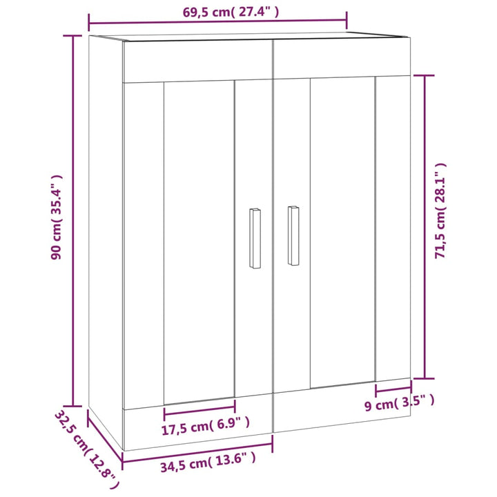 Dulap De Perete Alb Extralucios 69,5X32,5X90 Cm Lemn Prelucrat