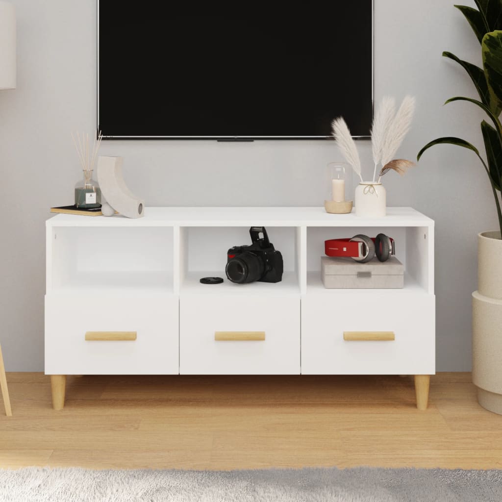 Comodă Tv, Alb Extralucios, 102X36X50 Cm, Lemn Prelucrat