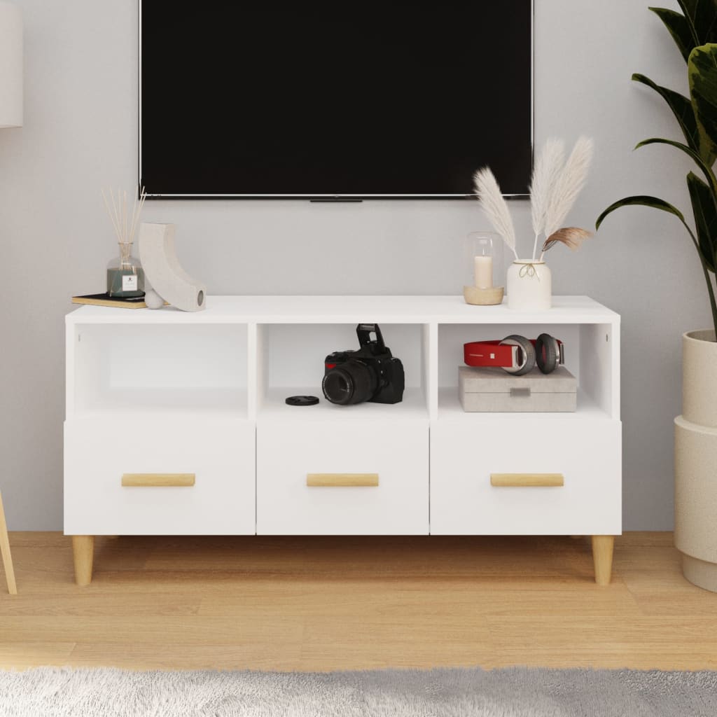 Comodă Tv, Alb Extralucios, 102X36X50 Cm, Lemn Prelucrat