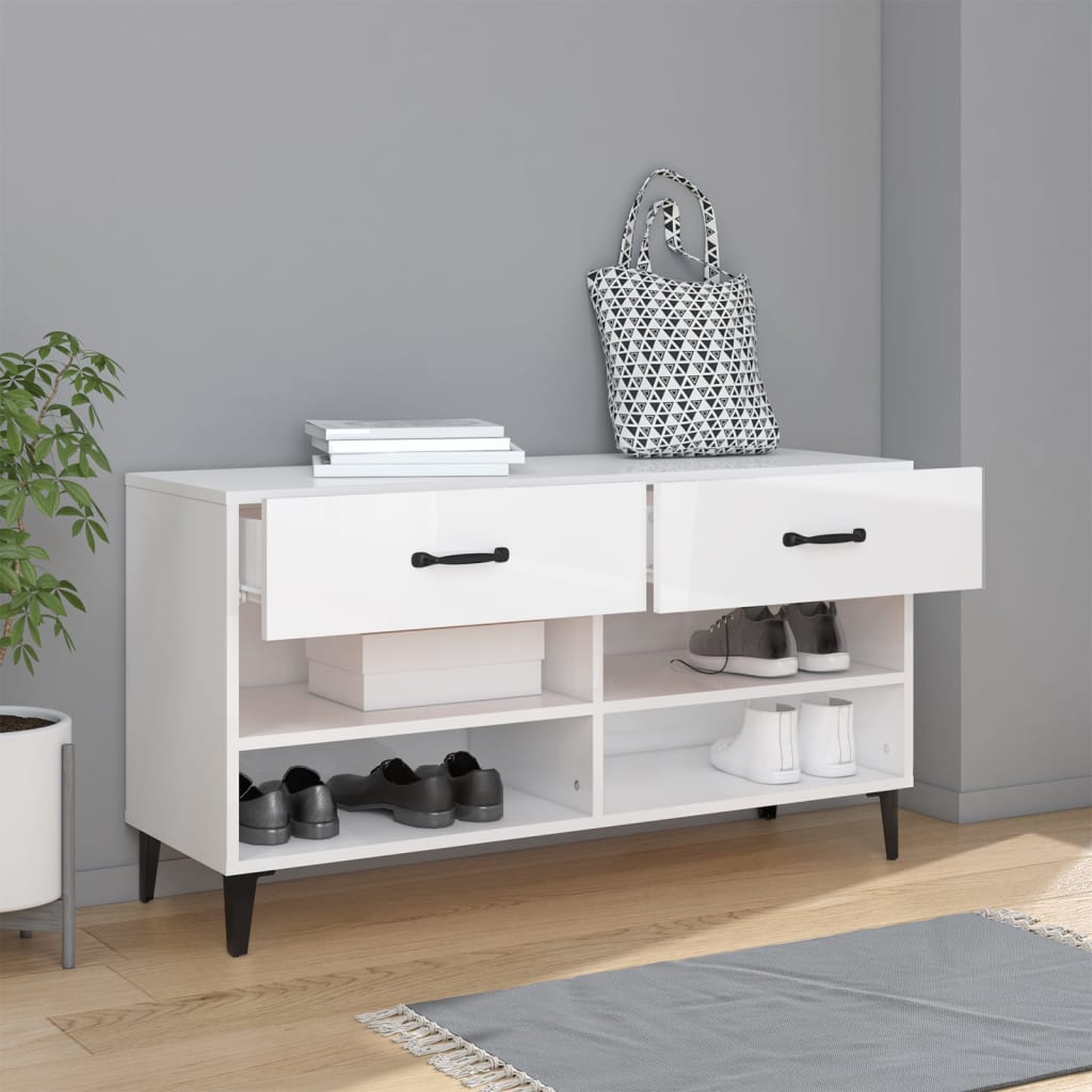 Pantofar, Alb Extralucios, 102X35X55 Cm, Lemn Compozit