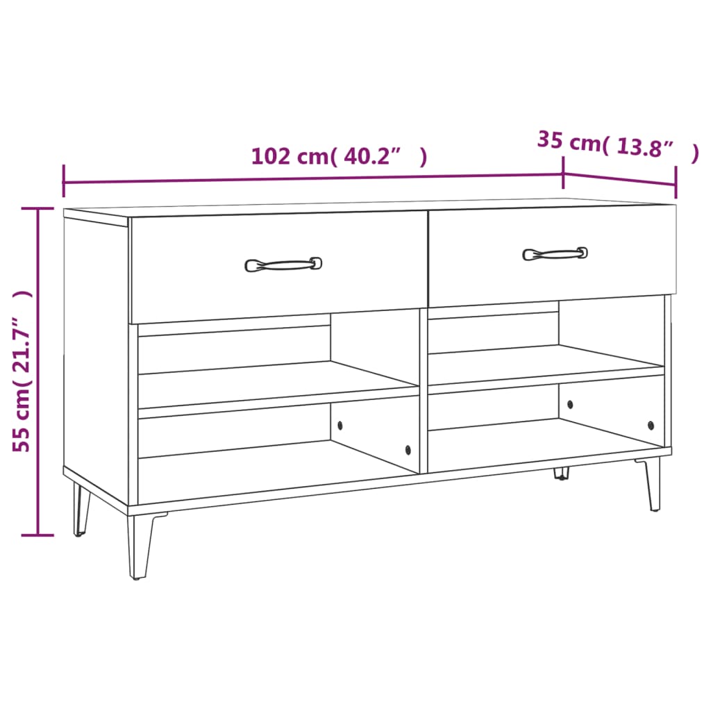 Pantofar, Alb Extralucios, 102X35X55 Cm, Lemn Compozit