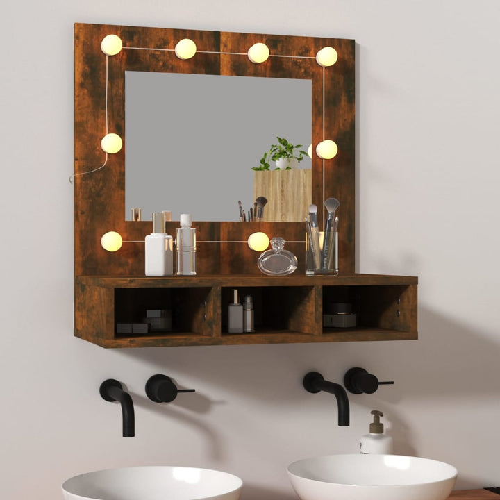 Dulap Cu Oglindă Și Led, Stejar Maro, 60X31,5X62 Cm