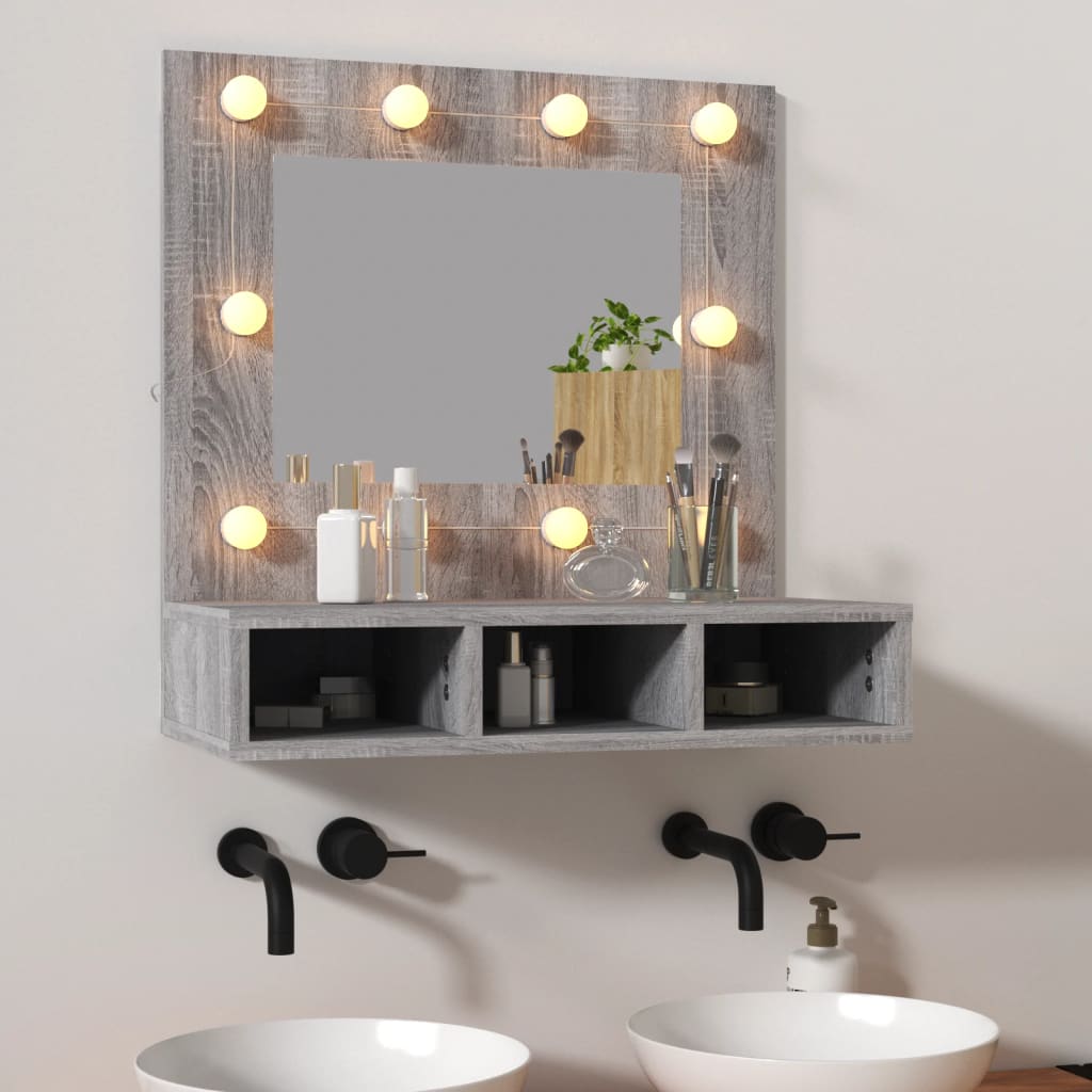 Dulap Cu Oglindă Și Led, Stejar Maro, 60X31,5X62 Cm