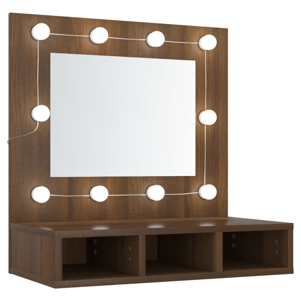 Dulap Cu Oglindă Și Led, Stejar Maro, 60X31,5X62 Cm