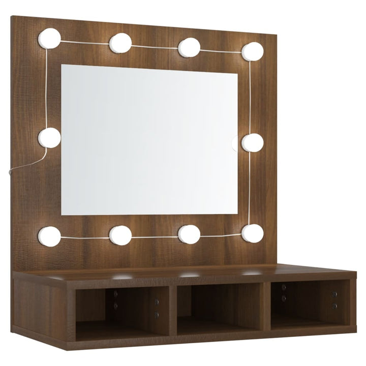 Dulap Cu Oglindă Și Led, Stejar Maro, 60X31,5X62 Cm