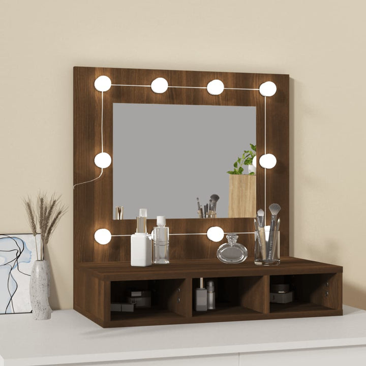 Dulap Cu Oglindă Și Led, Stejar Maro, 60X31,5X62 Cm