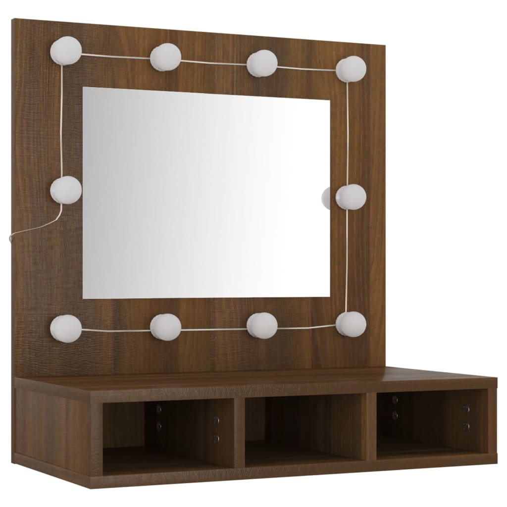 Dulap Cu Oglindă Și Led, Stejar Maro, 60X31,5X62 Cm