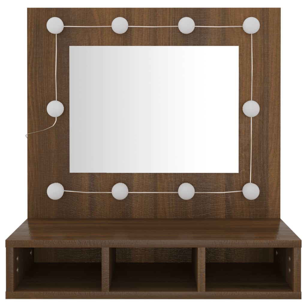 Dulap Cu Oglindă Și Led, Stejar Maro, 60X31,5X62 Cm