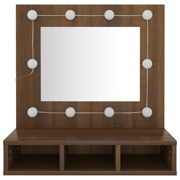 Dulap Cu Oglindă Și Led, Stejar Maro, 60X31,5X62 Cm