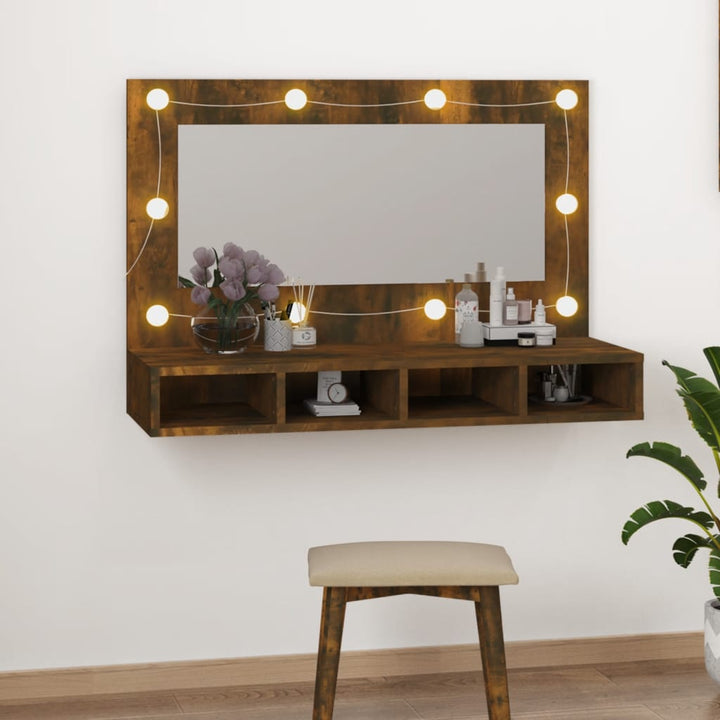 Dulap Cu Oglindă Și Led, Stejar Maro, 90X31,5X62 Cm