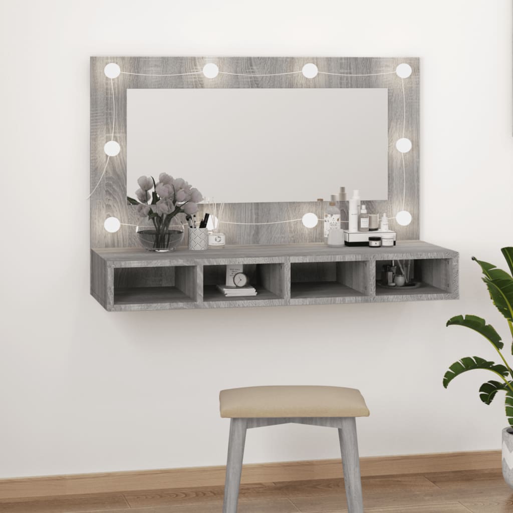 Dulap Cu Oglindă Și Led, Stejar Maro, 90X31,5X62 Cm