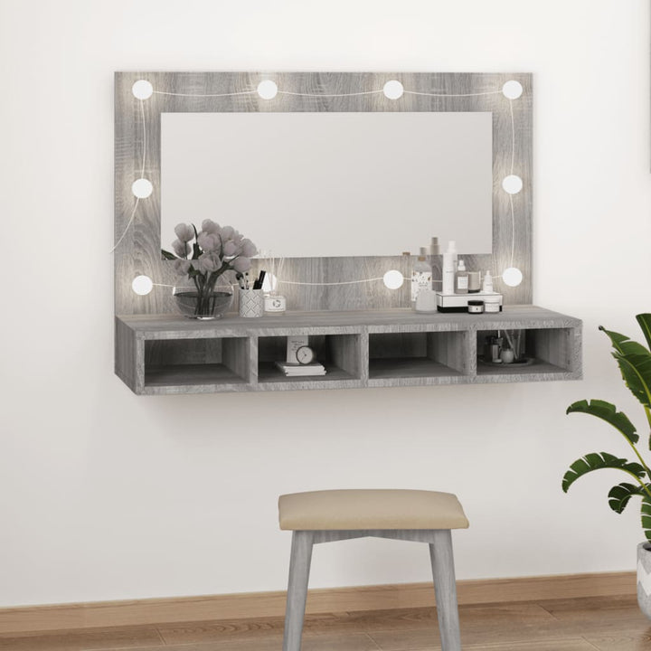 Dulap Cu Oglindă Și Led, Stejar Maro, 90X31,5X62 Cm