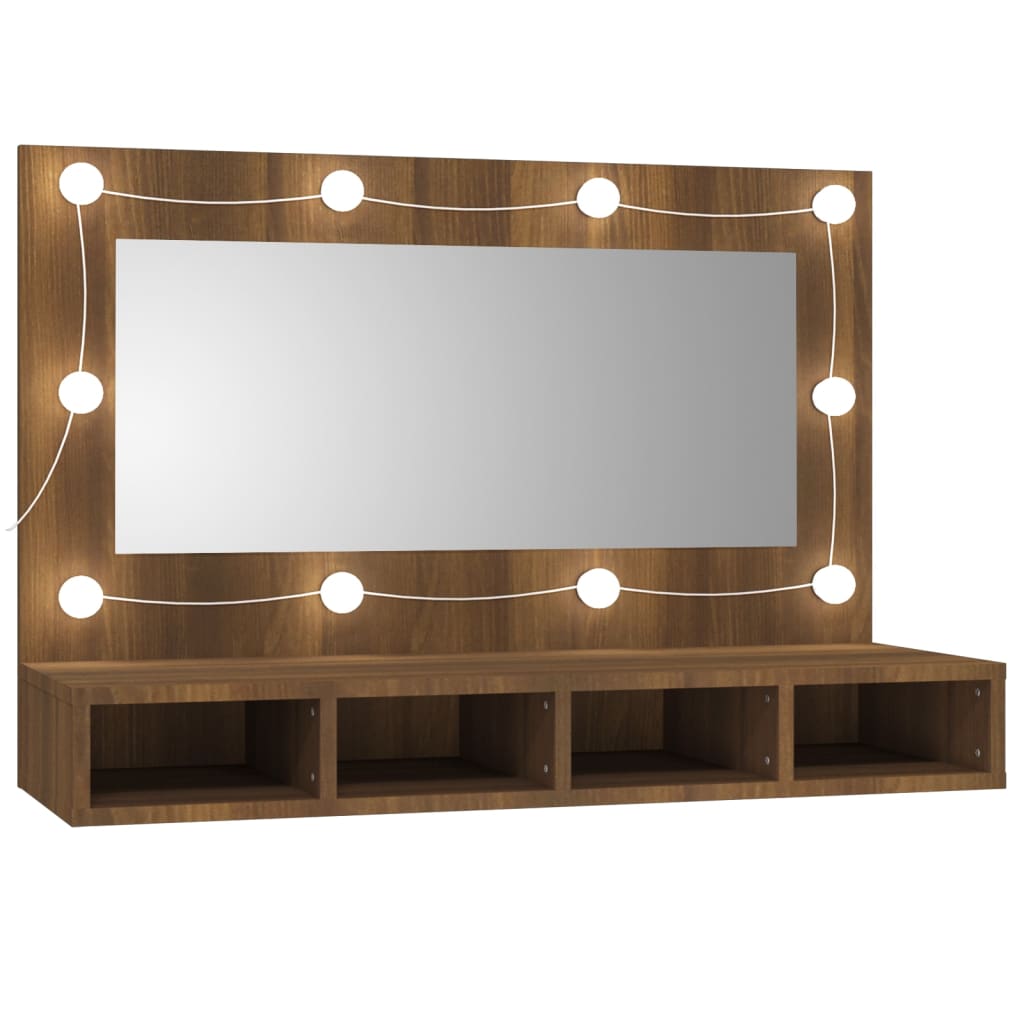Dulap Cu Oglindă Și Led, Stejar Maro, 90X31,5X62 Cm