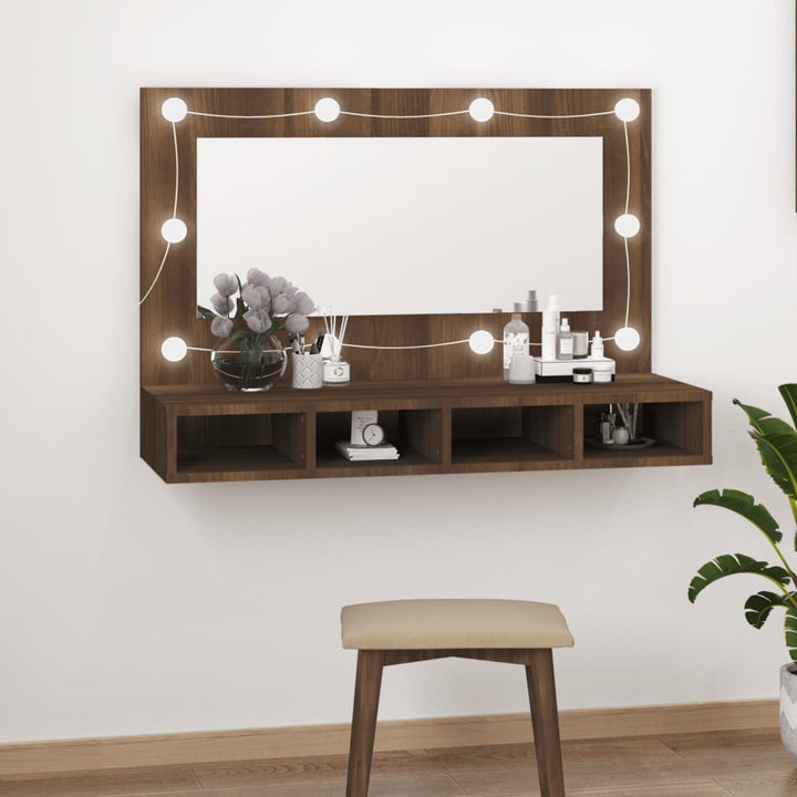 Dulap Cu Oglindă Și Led, Stejar Maro, 90X31,5X62 Cm