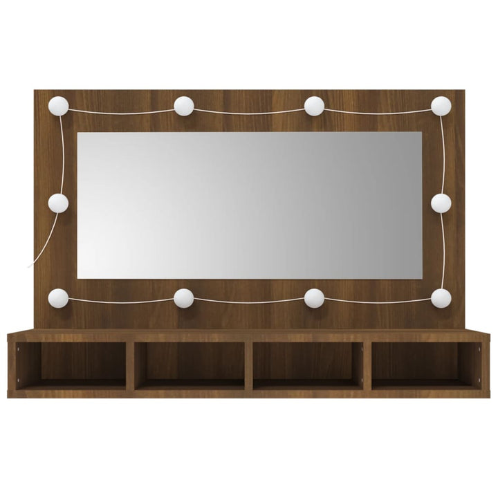 Dulap Cu Oglindă Și Led, Stejar Maro, 90X31,5X62 Cm