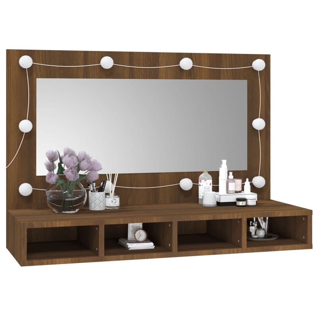 Dulap Cu Oglindă Și Led, Stejar Maro, 90X31,5X62 Cm