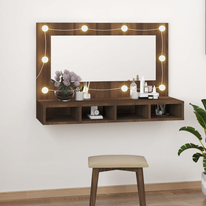 Dulap Cu Oglindă Și Led, Stejar Maro, 90X31,5X62 Cm