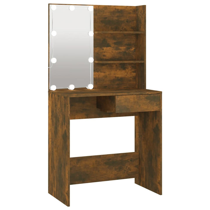 Masă De Toaletă Cu Led, Stejar Maro, 74,5X40X141 Cm