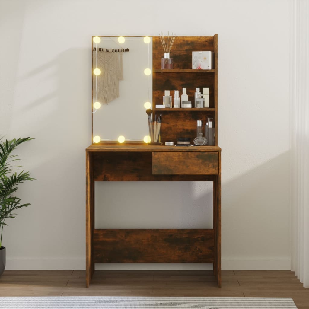 Masă De Toaletă Cu Led, Stejar Maro, 74,5X40X141 Cm