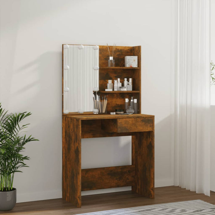 Masă De Toaletă Cu Led, Stejar Maro, 74,5X40X141 Cm