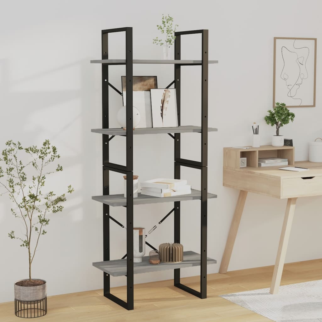 Bibliotecă Cu 4 Rafturi, , 60X30X, Masiv De Pin